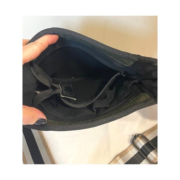 Haute Shore Blake Neoprene Black Green White Stripe Crossbody Bag - Picture 7 of 9